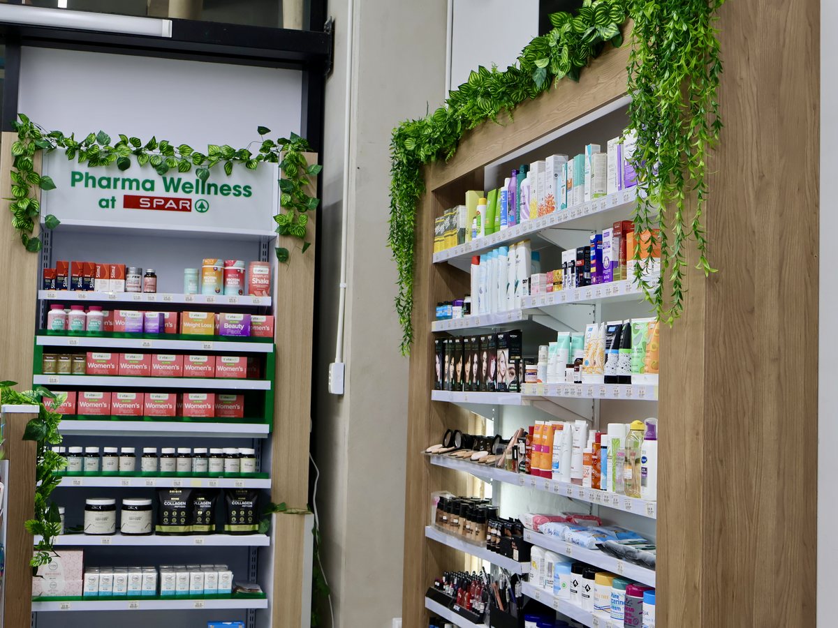 Front-shop shelves: the Pharma Wellness at SPAR range, skincare and everyday health products